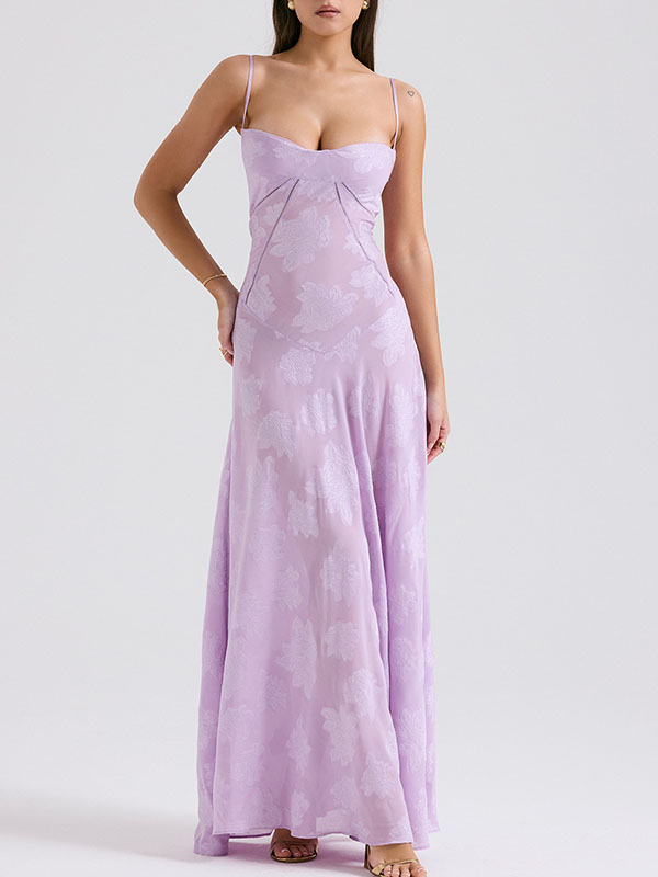 Flower Printed Sleeveless Spaghetti Neck Vacation Maxi Dresses