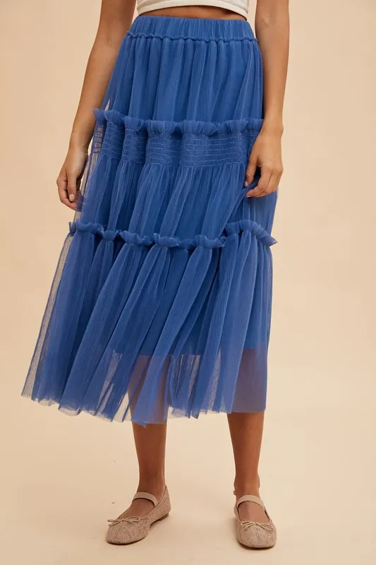 Tulle Tiered Midi Skirt