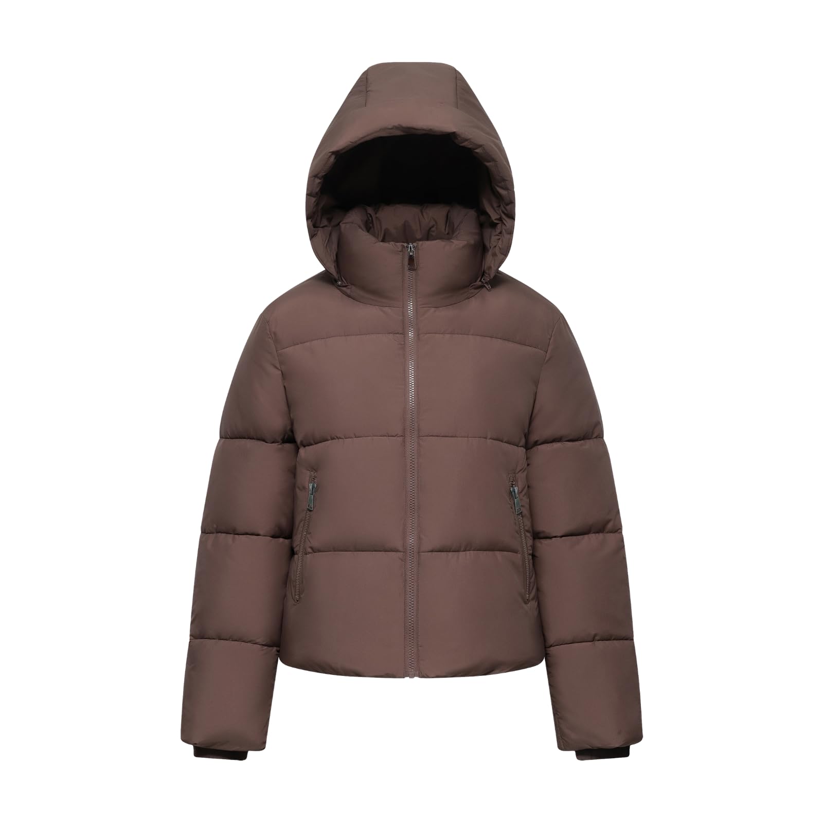 WarmCore Premium Short Puffer Jackets with Removable Hood & Optional Faux Fur Linging, Lady Casual Outerwear Longsleeves Zip Pockets Warm Quilted Coat