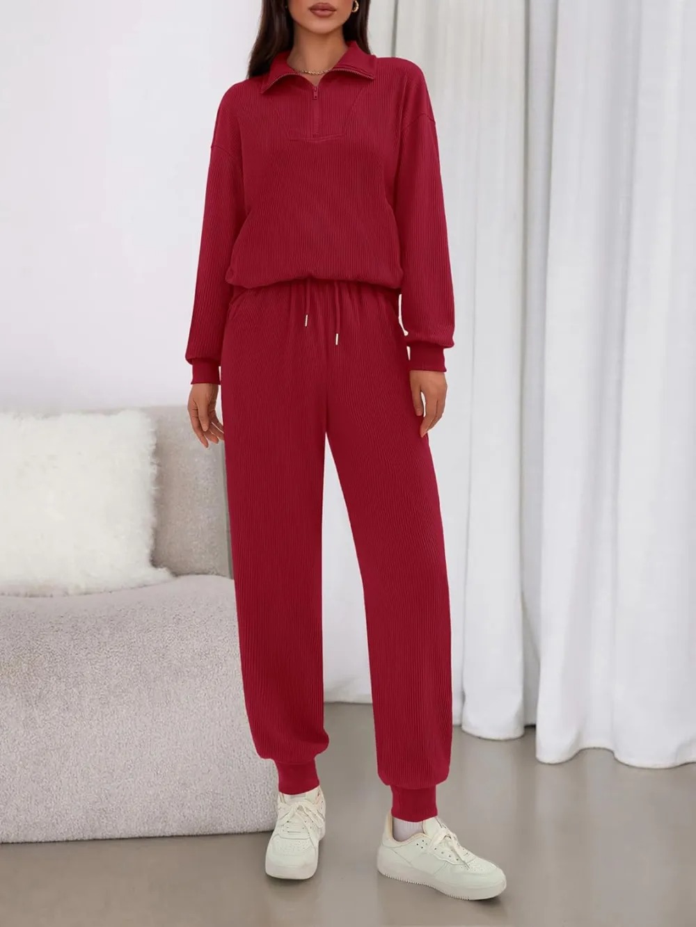 Women's Long Sleeve Half Zip Sweatshirt Sweatpants Lounge Set Sweatsuits with Pockets