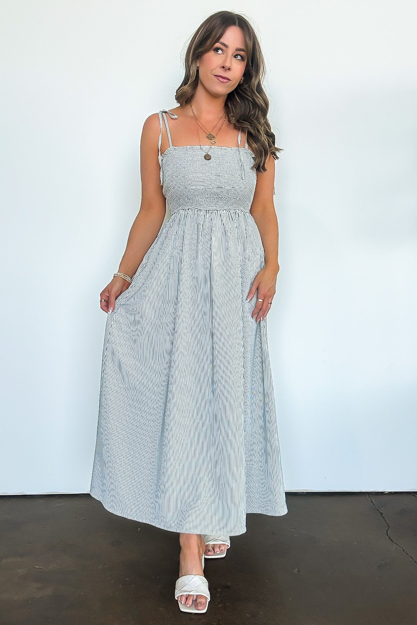 Sweet Spell Striped Tie Strap Smocked Dress