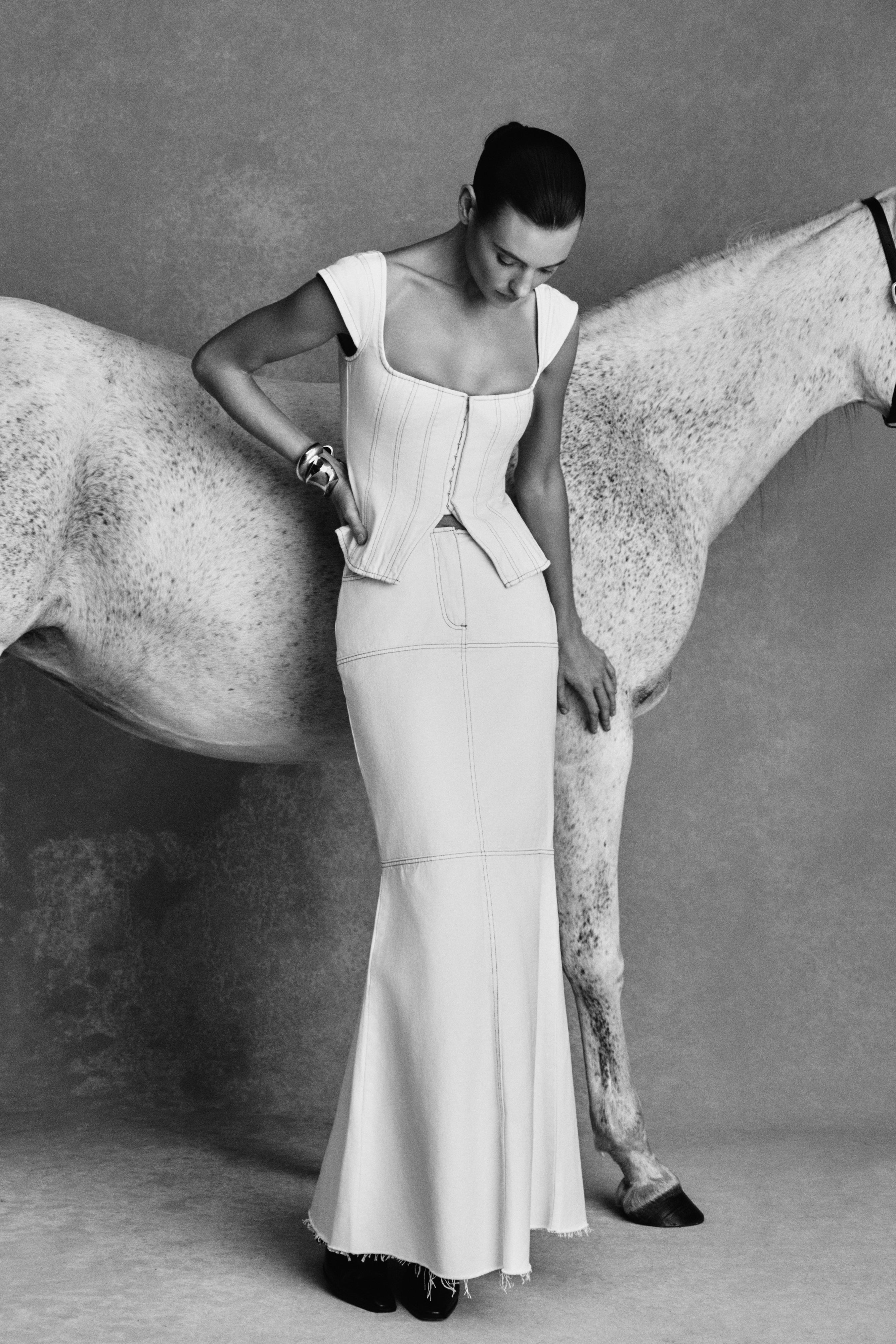 Ecru Denim Maxi Skirt