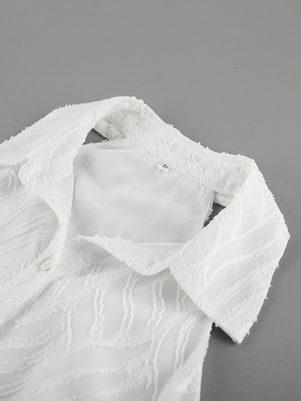 Jacquard See-Through Solid Color Sleeveless Lapel Blouses&Shirts Tops