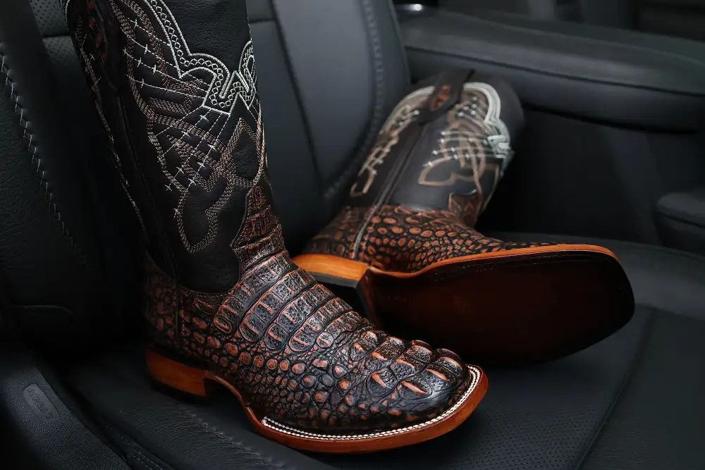 Men’s Copper Caiman Neck Leather Boots-Square Toe