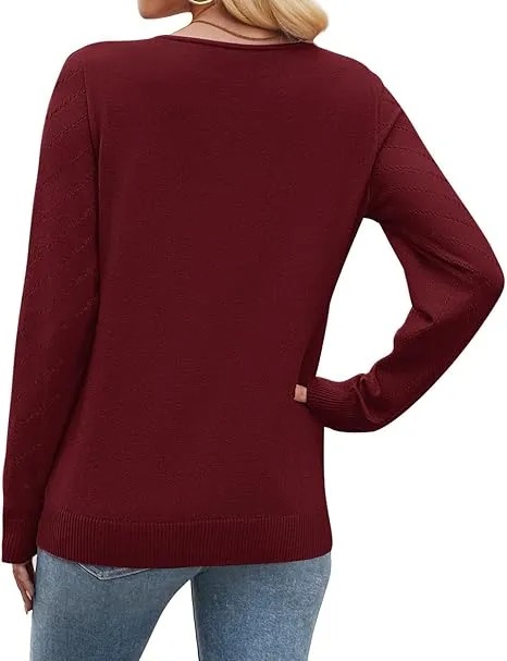 V-Neck Knit Sweater for Women - Apricot Basic Fitted Minimalist Crochet Details Breathable Lightweight Pullover Top