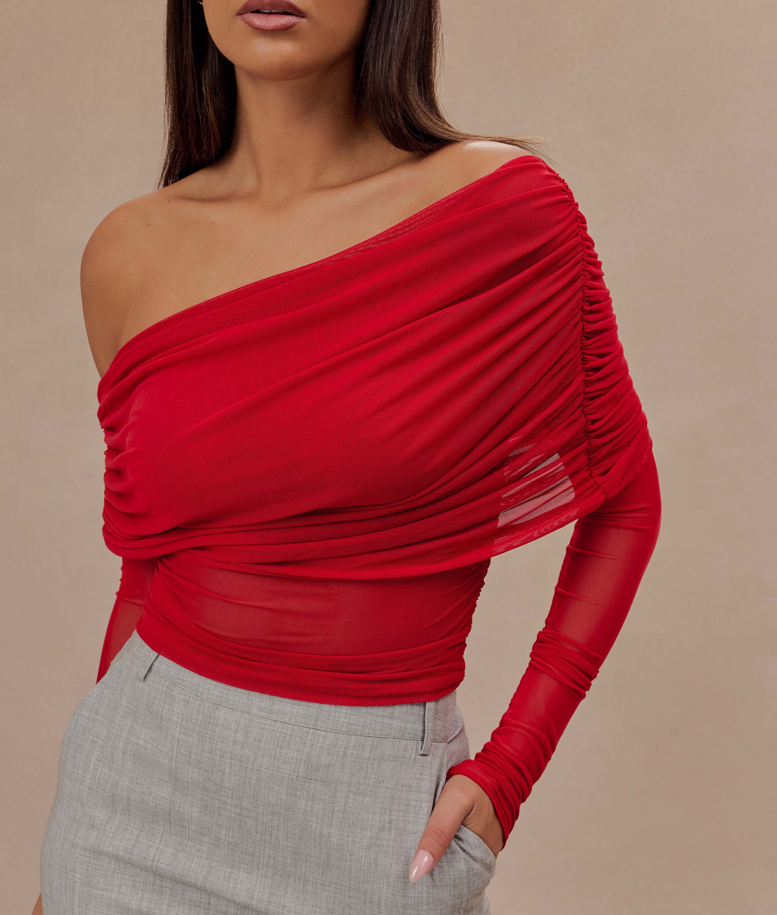 Ruby Sheer Mesh Off Shoulder Top