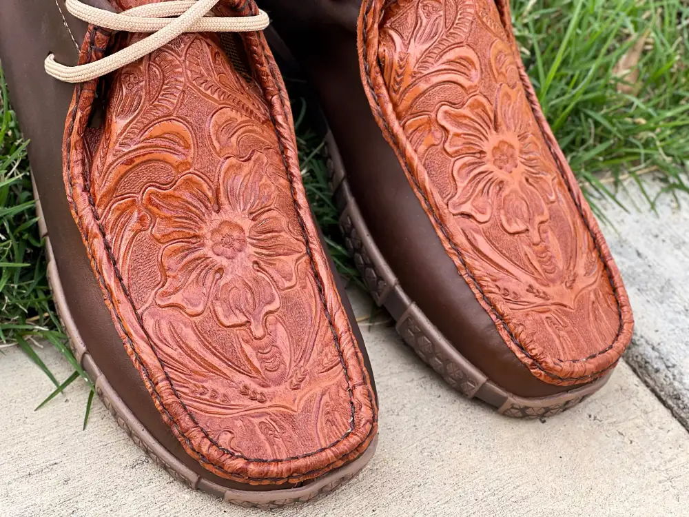 Men’s Western Cognac Hand-Tooled Shoes