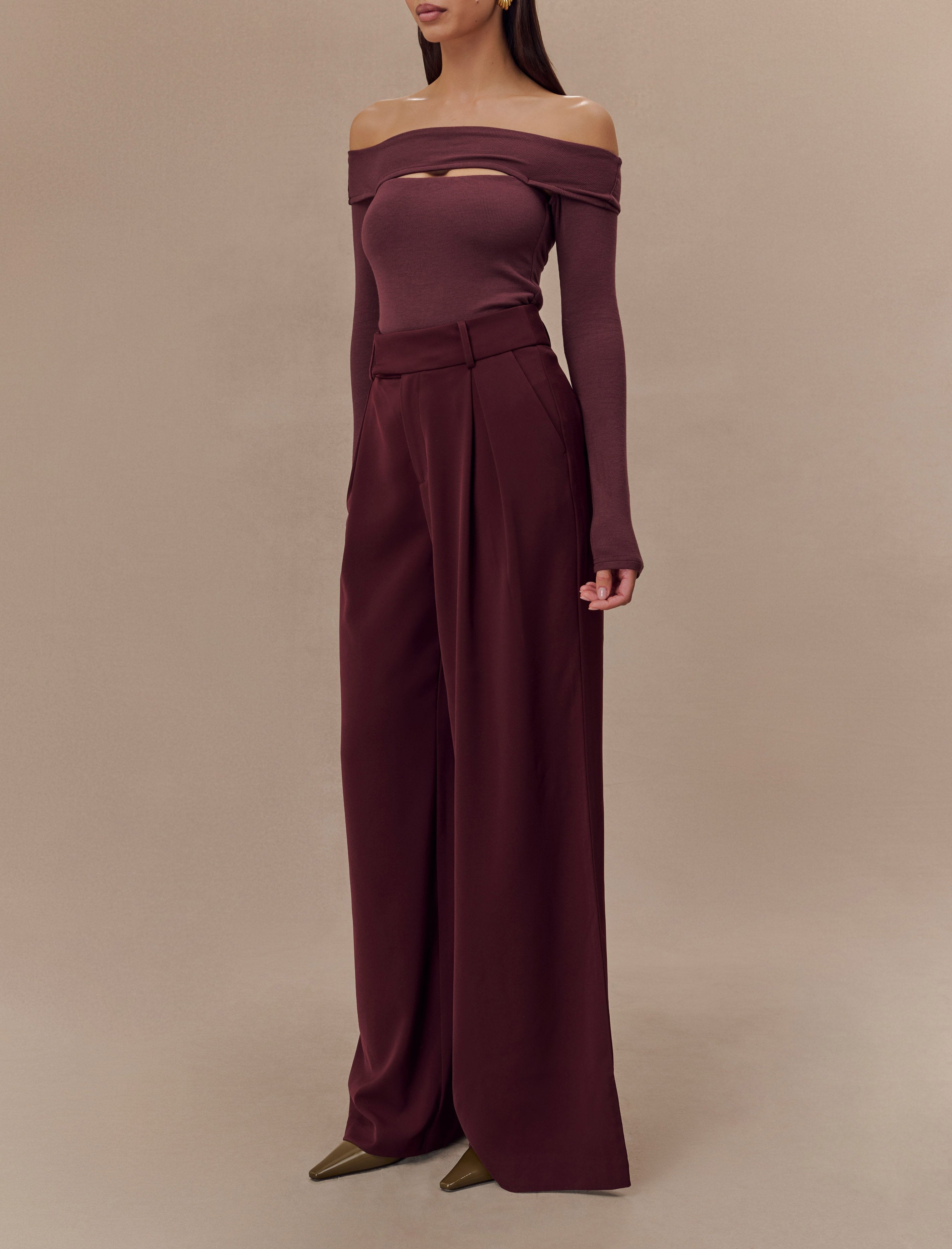 Mahogany Pleated Wide Leg Pants