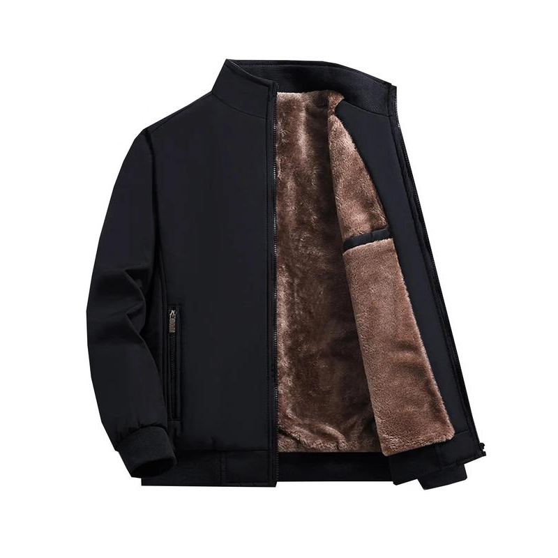 Men's Solid Color Funnel Neck Zip Up Practical Pockets Fleece Winter Jacket