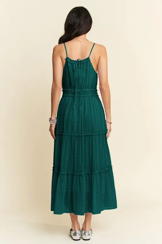 Texture Swiss Dot Ruffle Square Neck Midi Dress