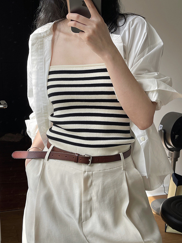 Simple Casual Striped Strapless Top