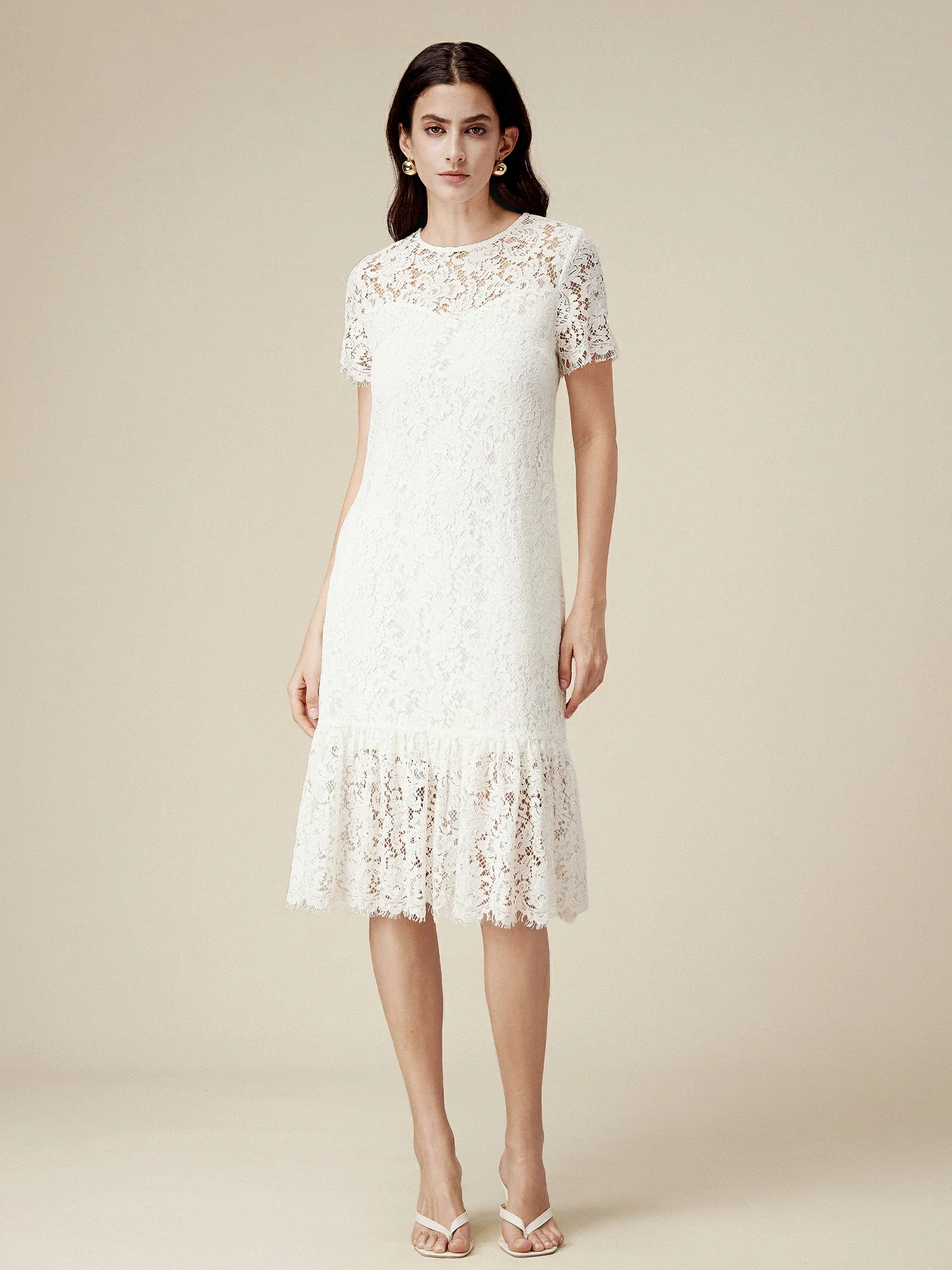 Cotton Short Sleeve Lace Dress
