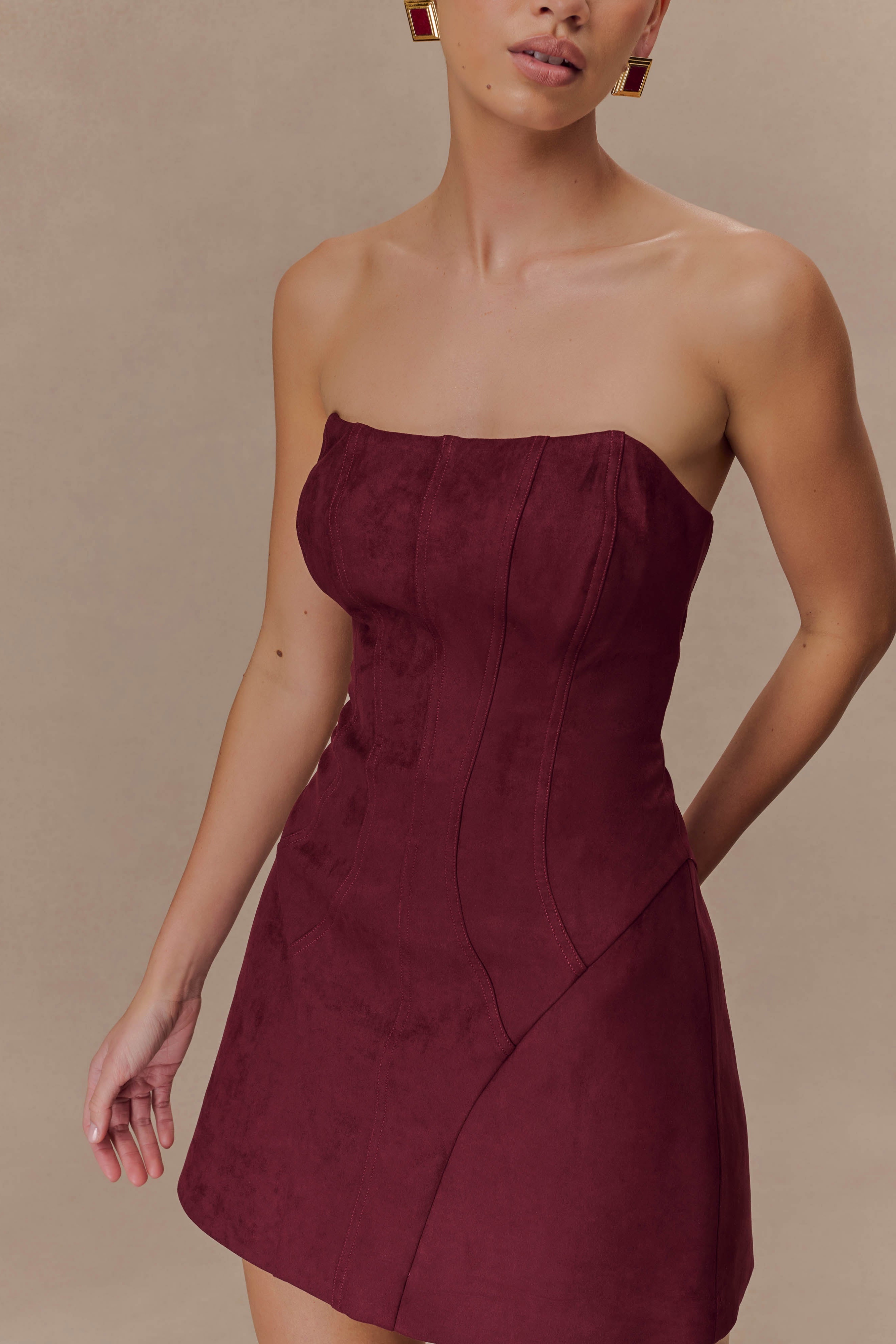Wine Faux Suede Mini Dress