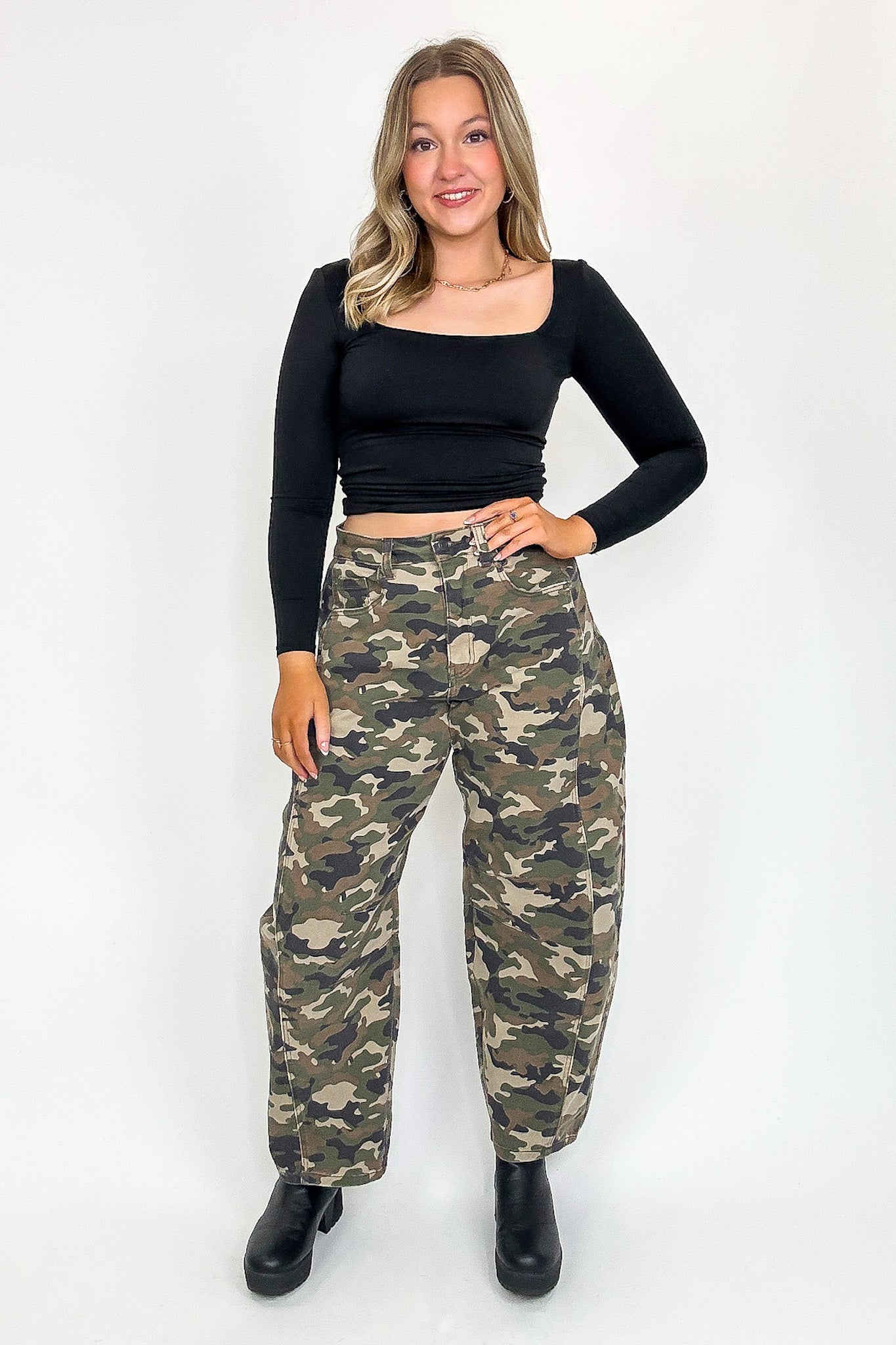 Rogue Terrain Camo Mid Waisted Barrel Leg Jeans