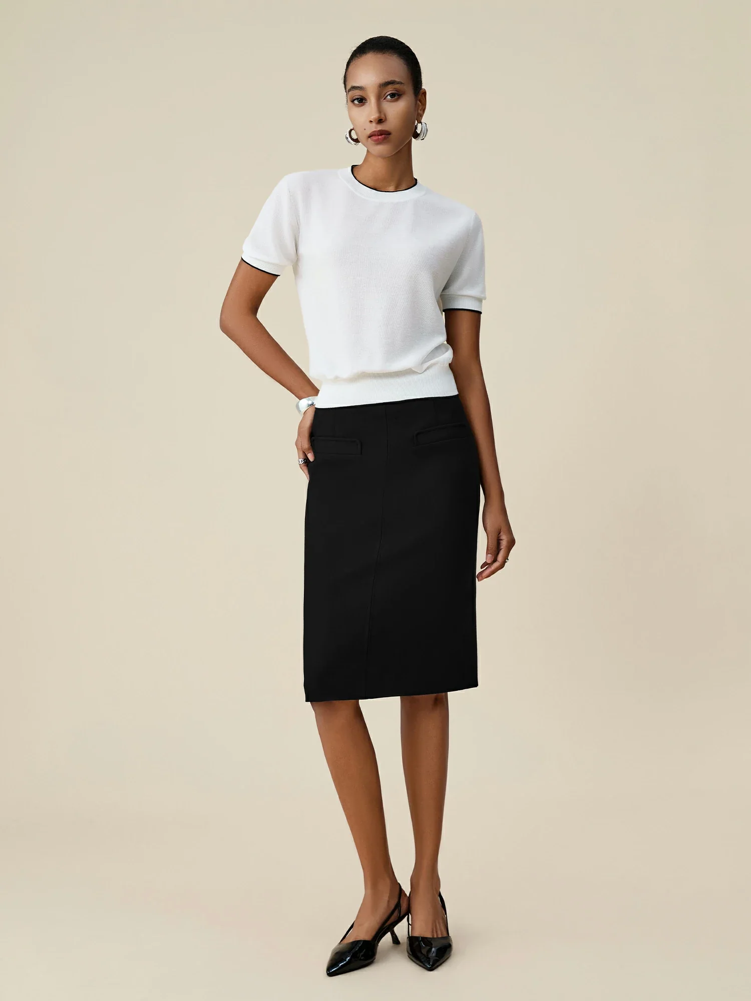 Cotton & Linen Round Neck Contrast Trim Top