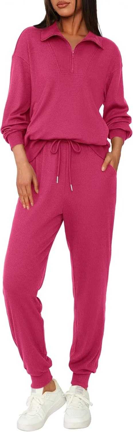 Women's Long Sleeve Half Zip Sweatshirt Sweatpants Lounge Set Sweatsuits with Pockets