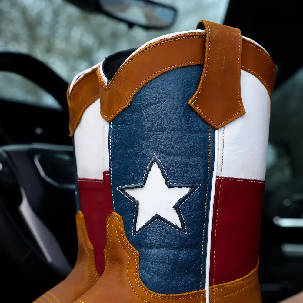 Honey TEXAS Flag Leather Work Boots - Composite Toe