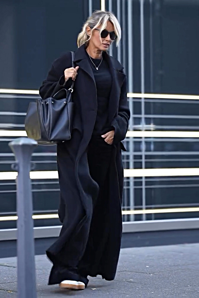 Solid color lapel casual long coat