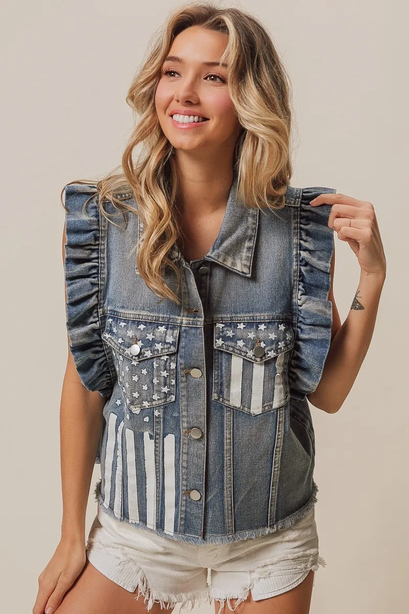 American Flag Washed Denim Jacket