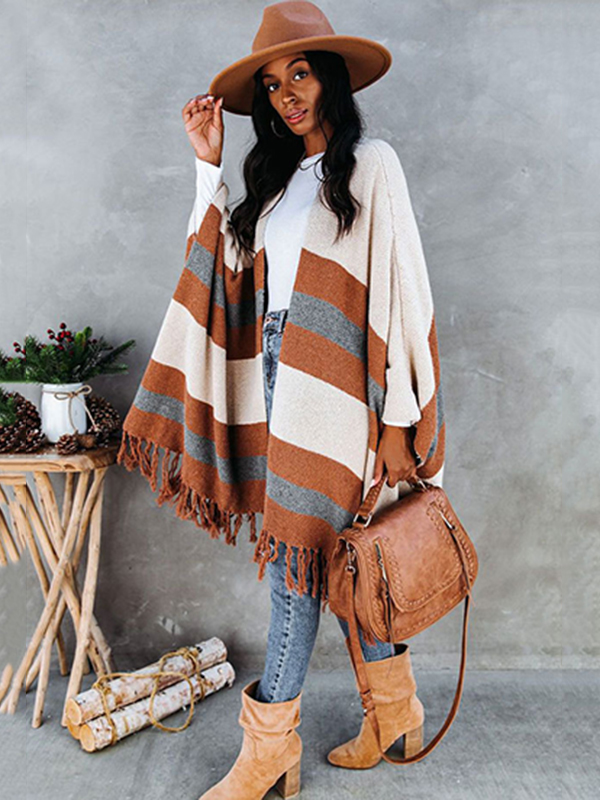 Original Striped Tasseled Shawl&Cloak