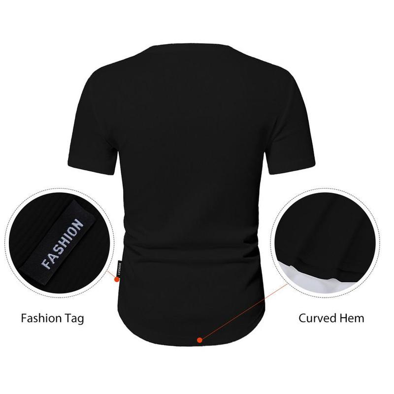 Men's Plain Muscle Slim Fitted Henley Shirts Crewneck Longline T-Shirt