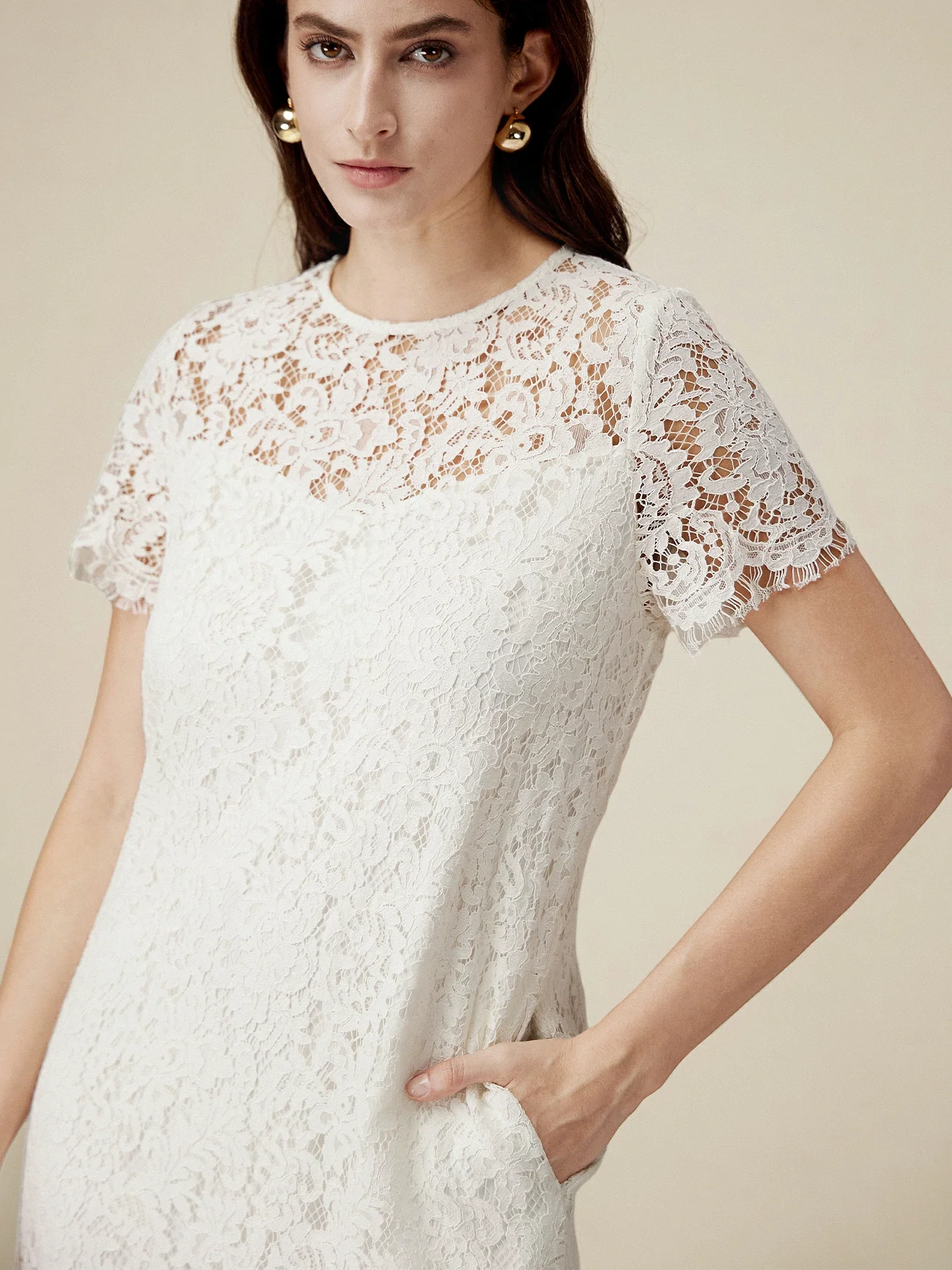 Cotton Short Sleeve Lace Dress