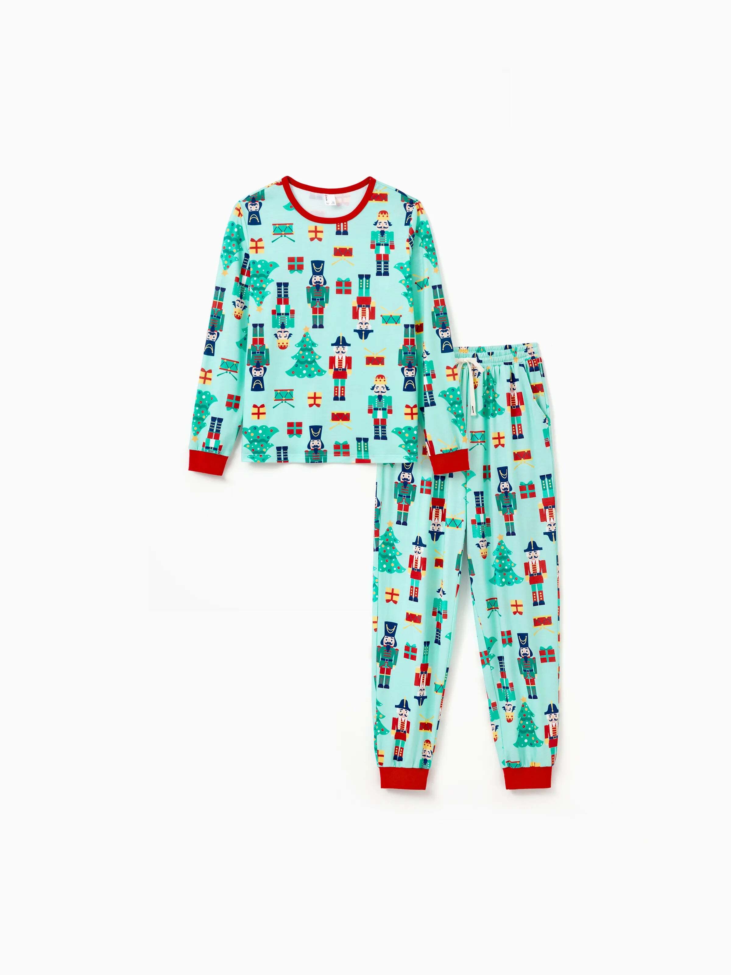Christmas Matching Family Pajamas Set Soldier and Christmas Tree Print PJS with Christmas Socks Pale Green