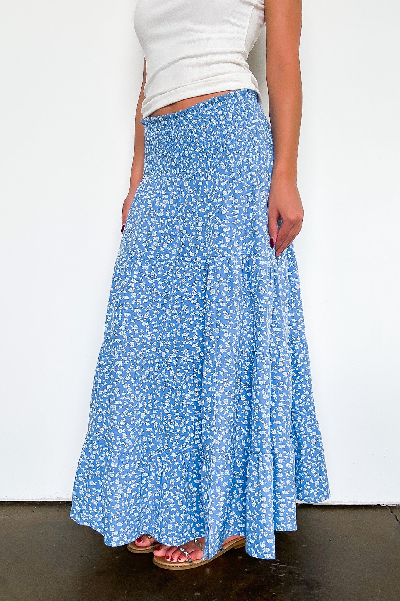 Floral Smocked Midi Skirt