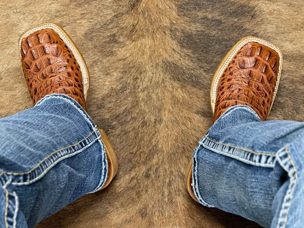 Men’s Cognac Crocodile Leather Boots White Orange Shaft