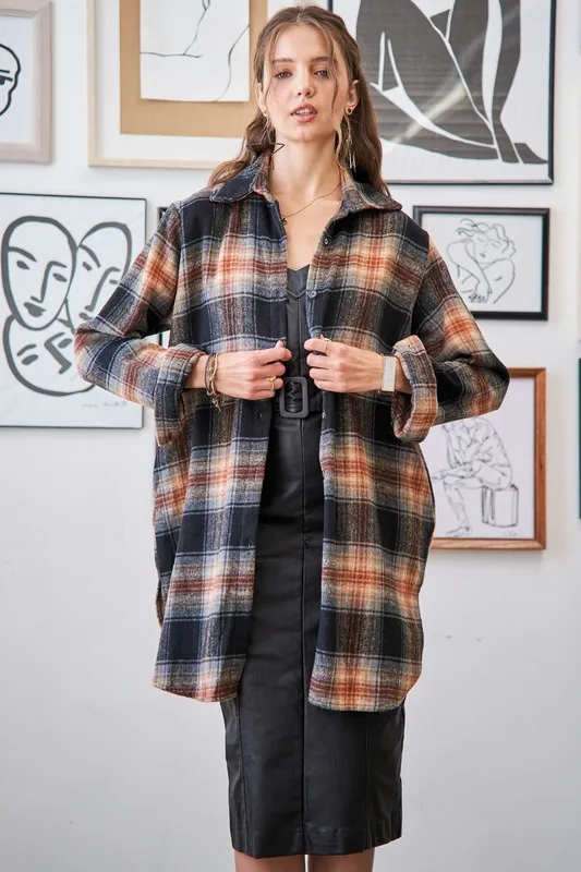 Full Size Button Down Flannel Shacket Plus Size
