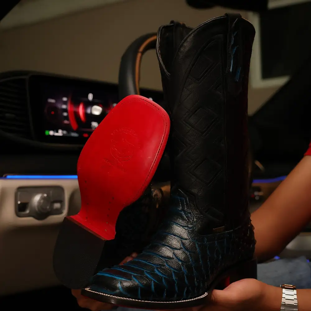 Midnight Blue Jumbo Python Leather Boots - Square Toe