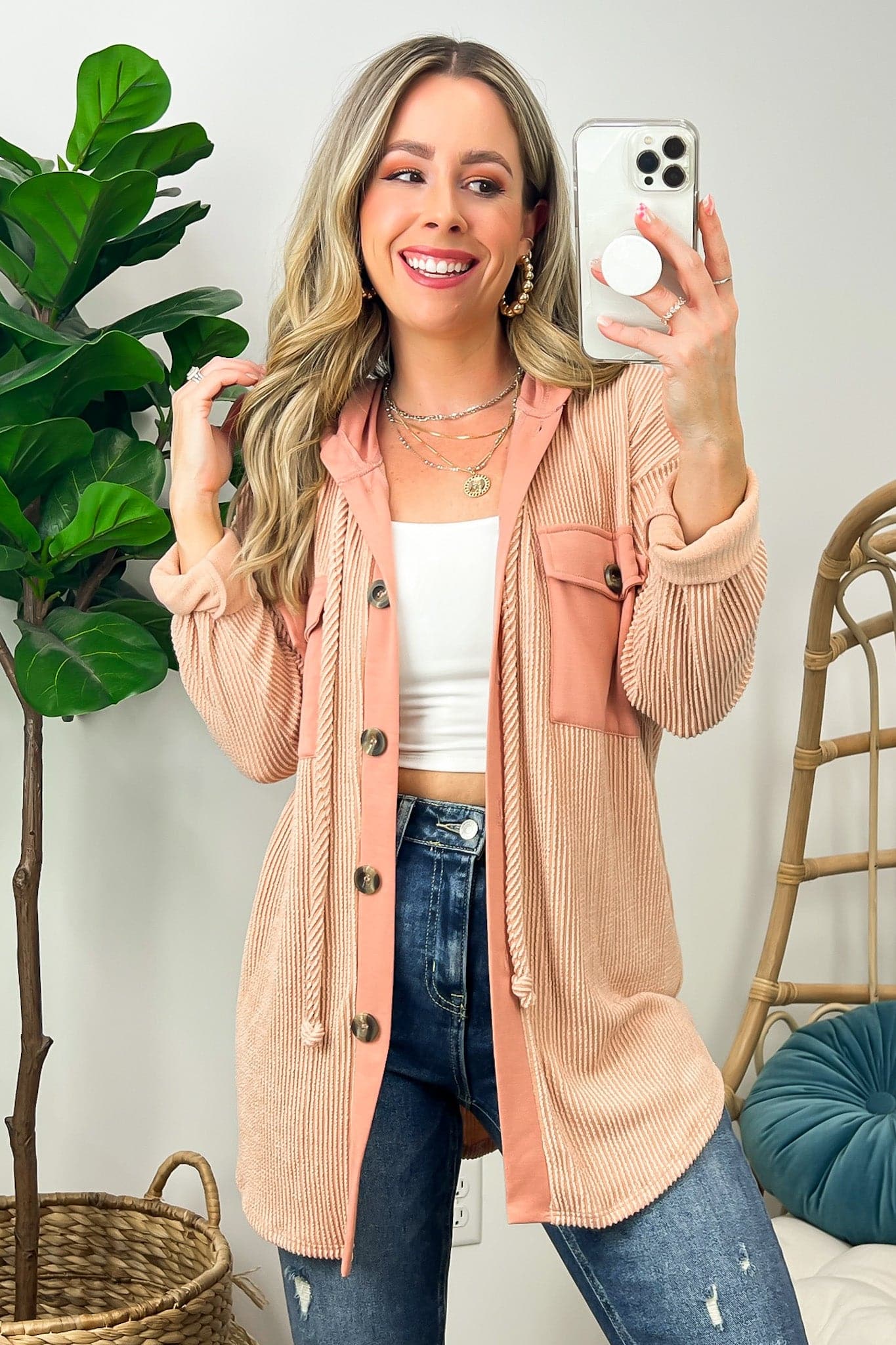 Saturday Satisfaction Ribbed Hooded Shacket