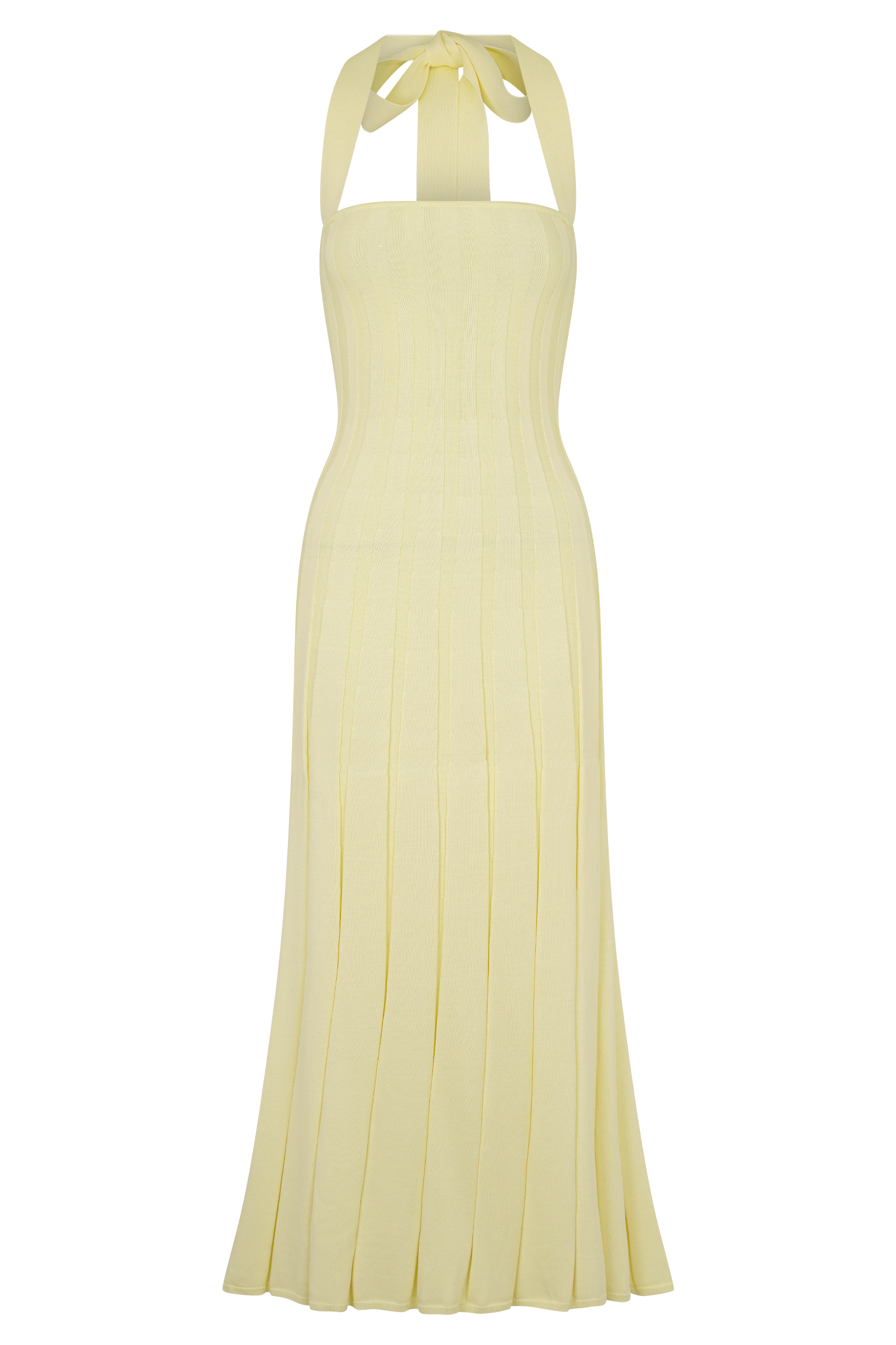 Lemon Halter Knit Midi Dress