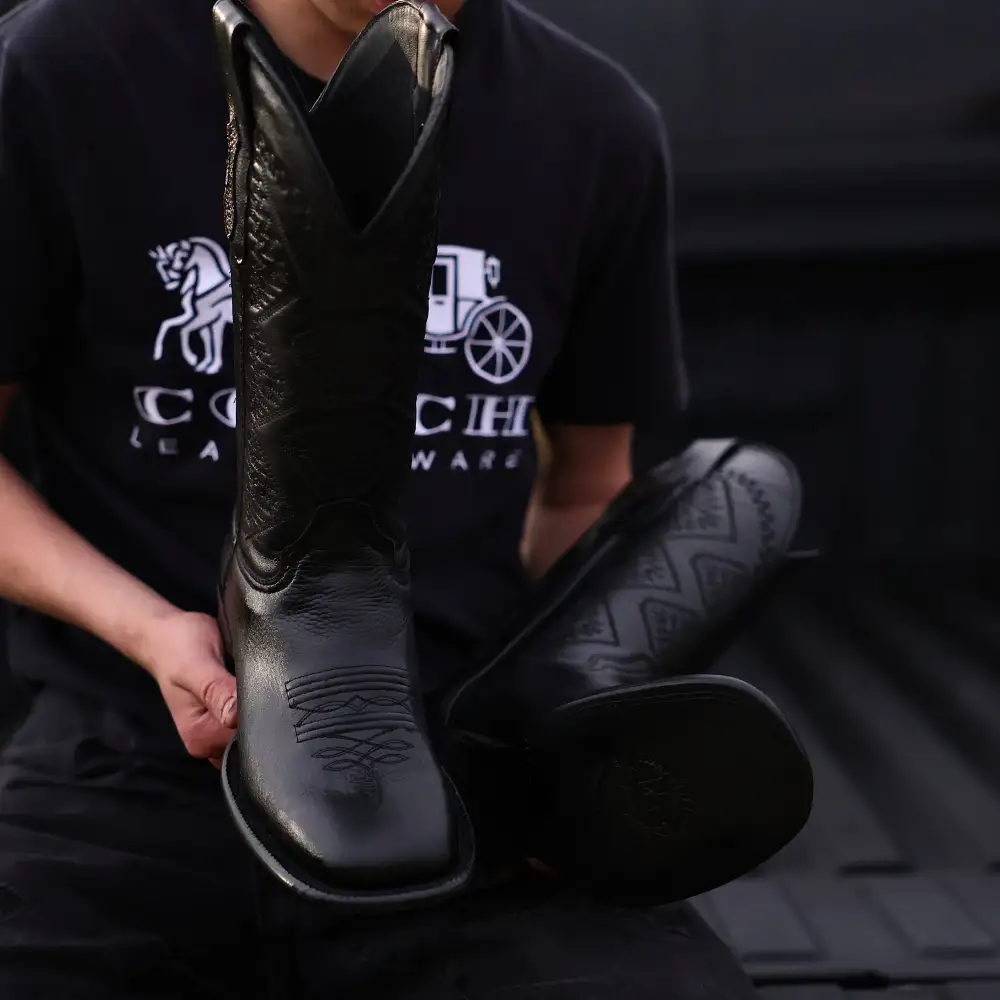 Black Deer Leather Boots - Square Toe