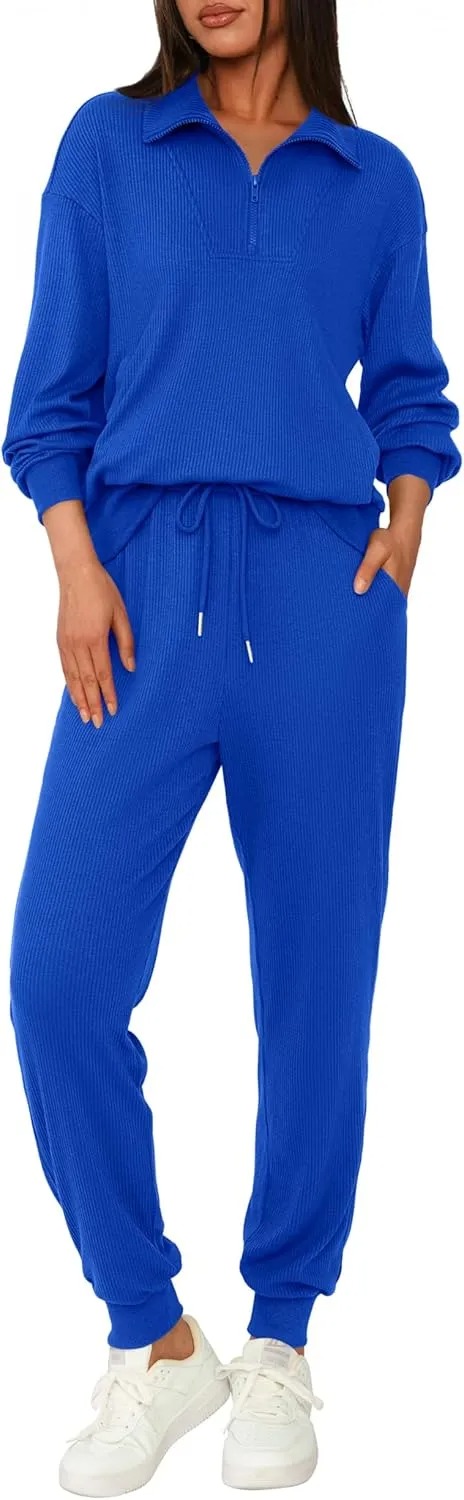 Women's Long Sleeve Half Zip Sweatshirt Sweatpants Lounge Set Sweatsuits with Pockets