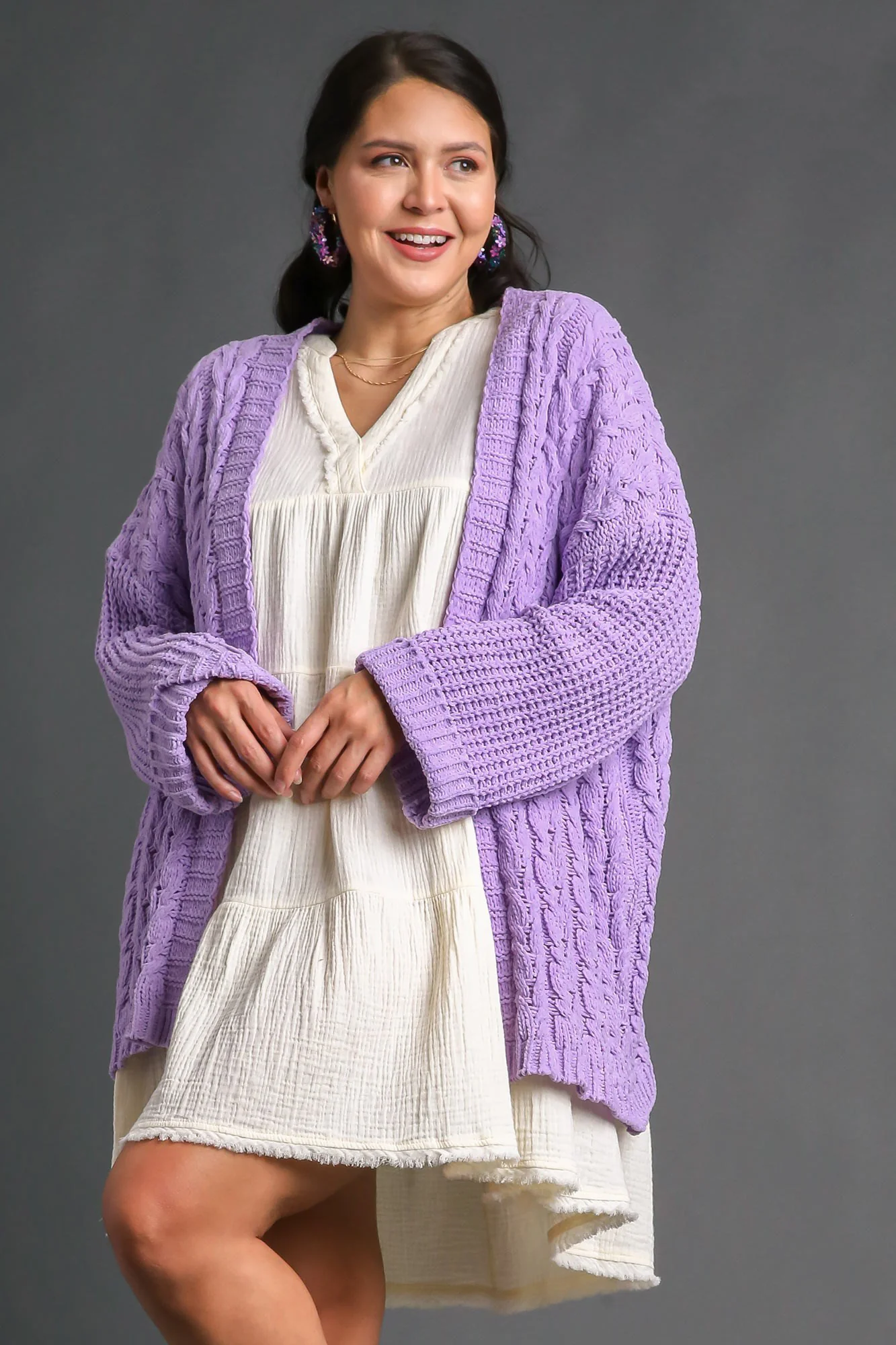 Elegant Cable Knit Open Front Long Sleeve Cardigan