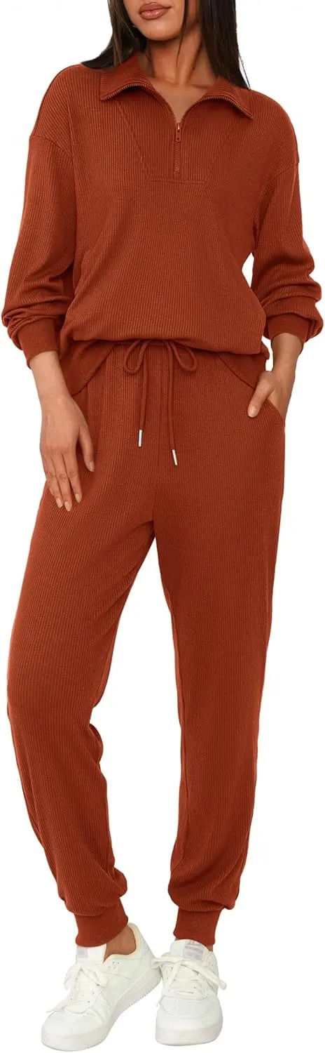 Women's Long Sleeve Half Zip Sweatshirt Sweatpants Lounge Set Sweatsuits with Pockets
