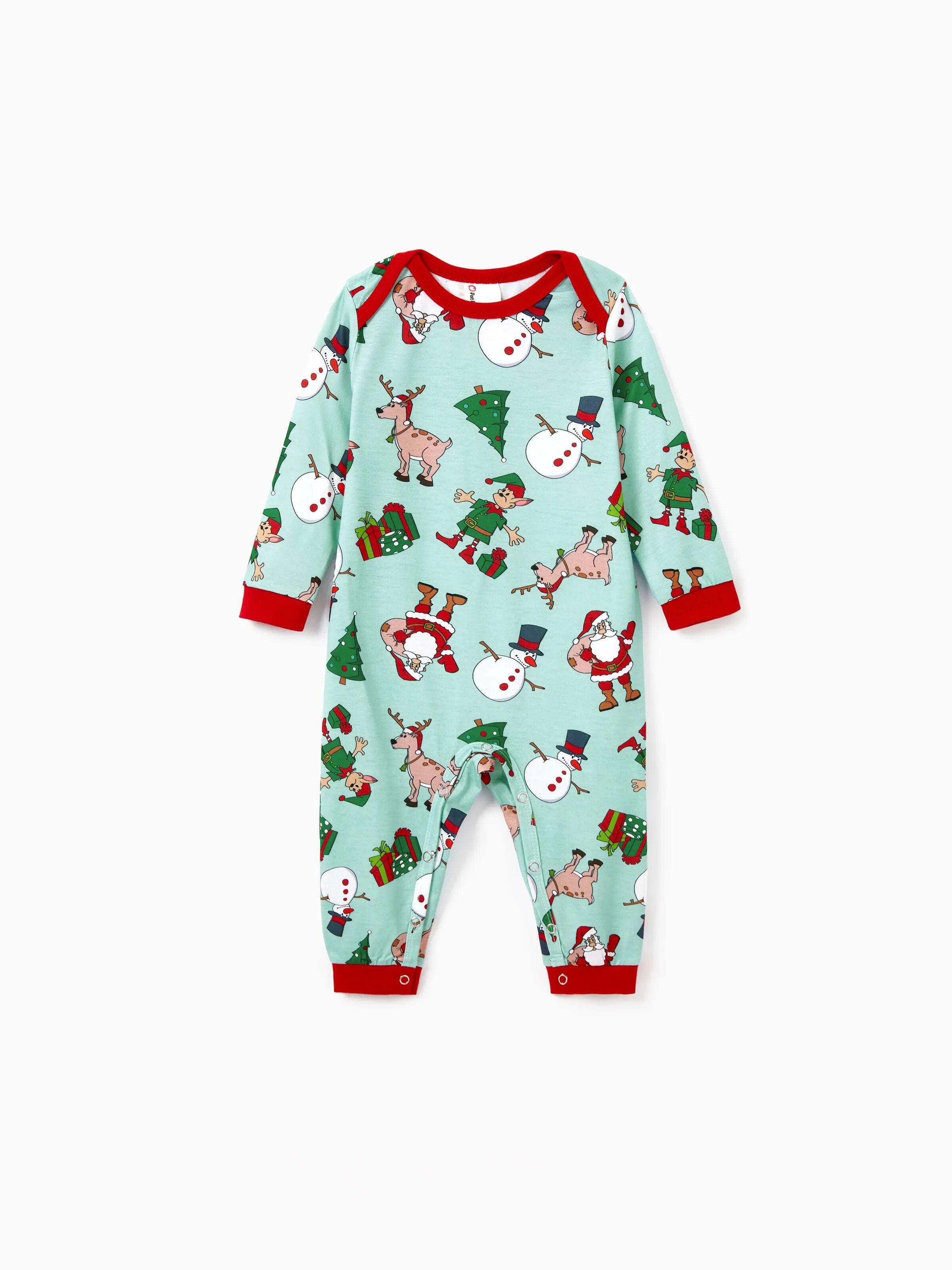 Christmas Matching Family Pajamas Set Reindeer Christmas-themed Print PJS with Christmas Socks Pale Green