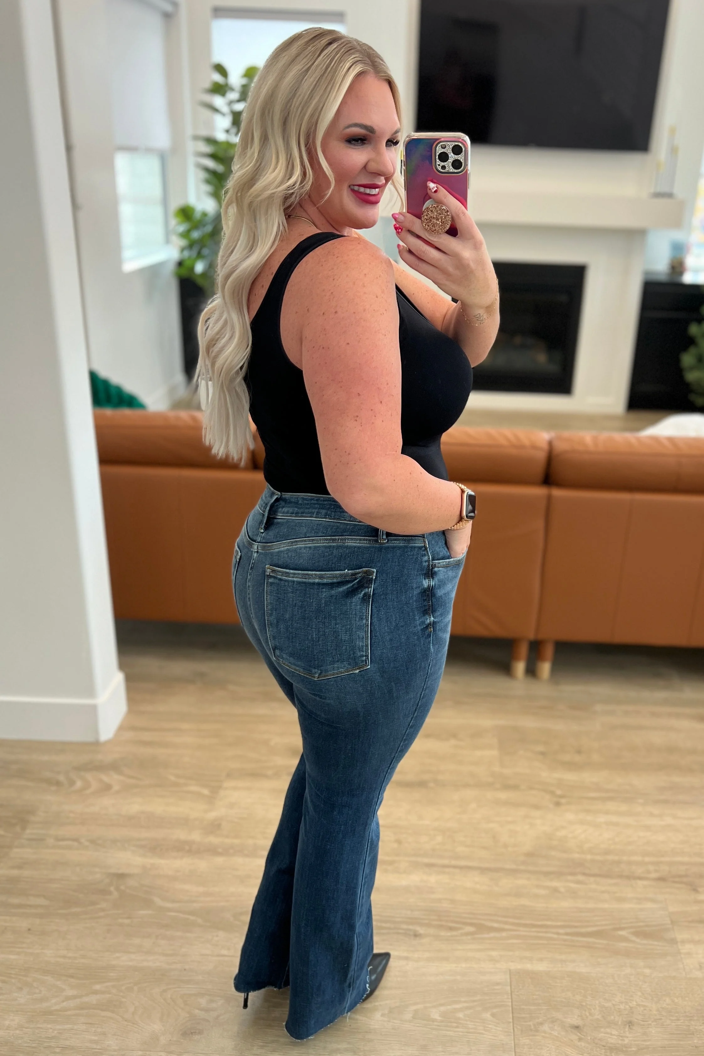 Blue Josephine Mid Rise Raw Hem Bootcut Jeans