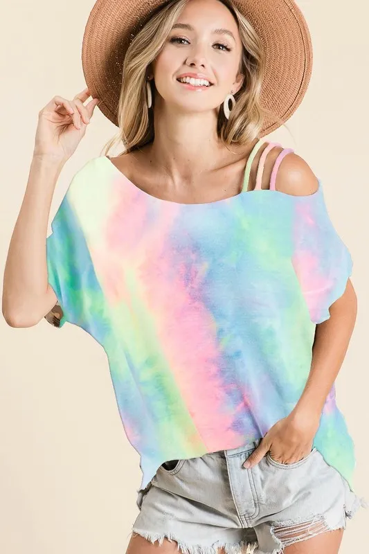 Tie Dye French Terry Strapped One Shoulder Top