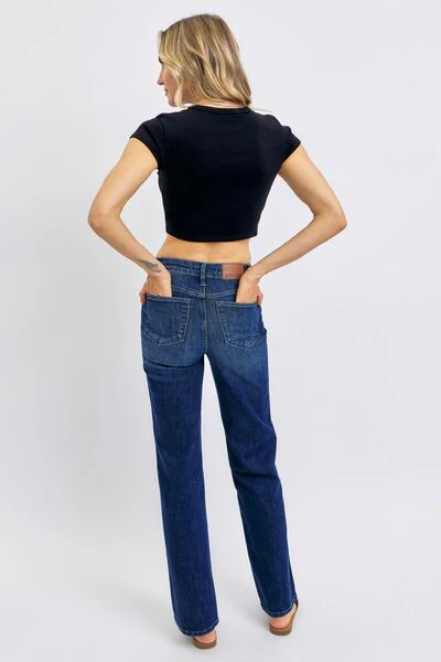 Blue Full Size Tummy Control Straight Jeans Plus Size