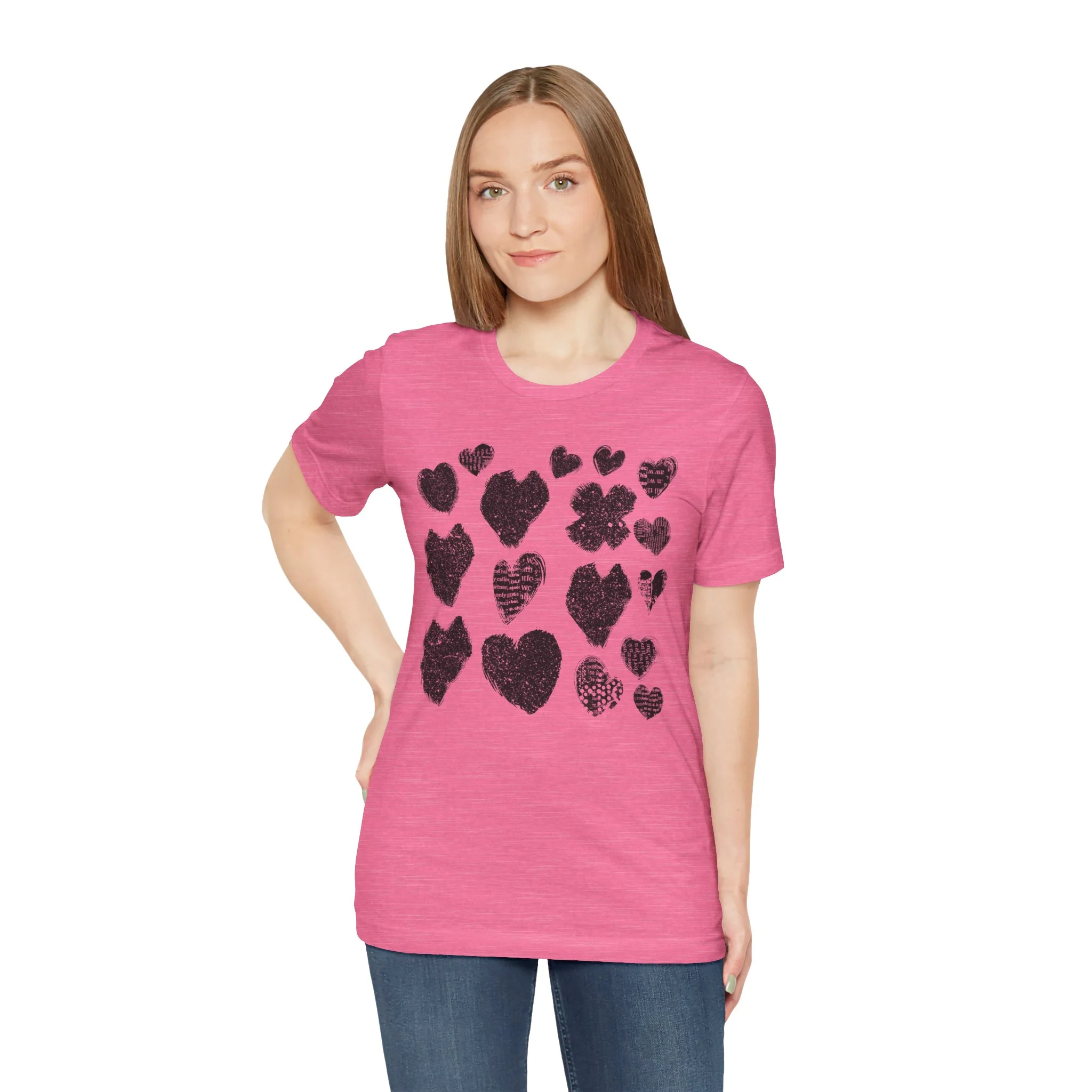 Black Grunge Hearts Unisex Jersey Short Sleeve Tee