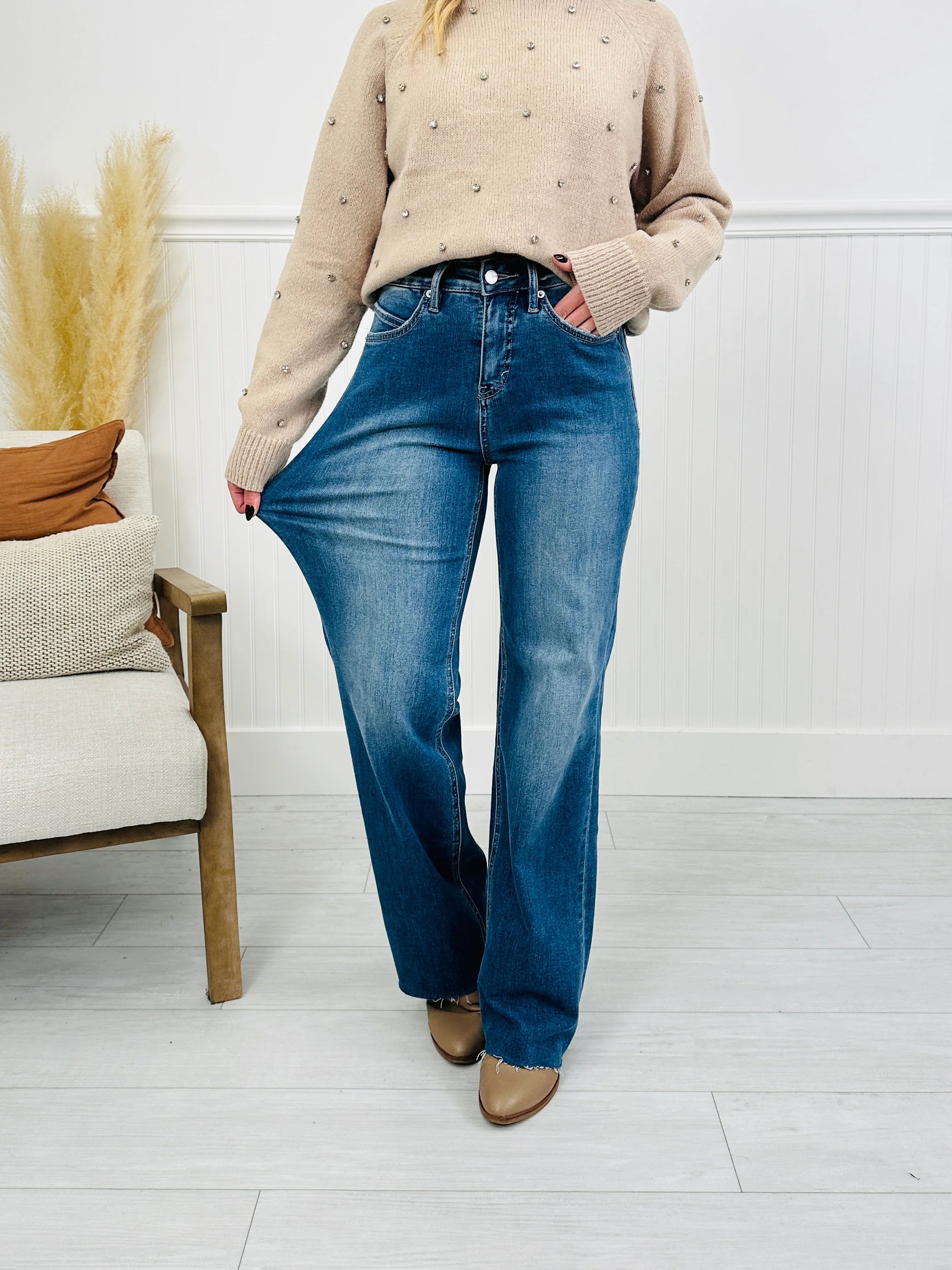 Go Into Detail Tummy Control Wide Leg Jeans