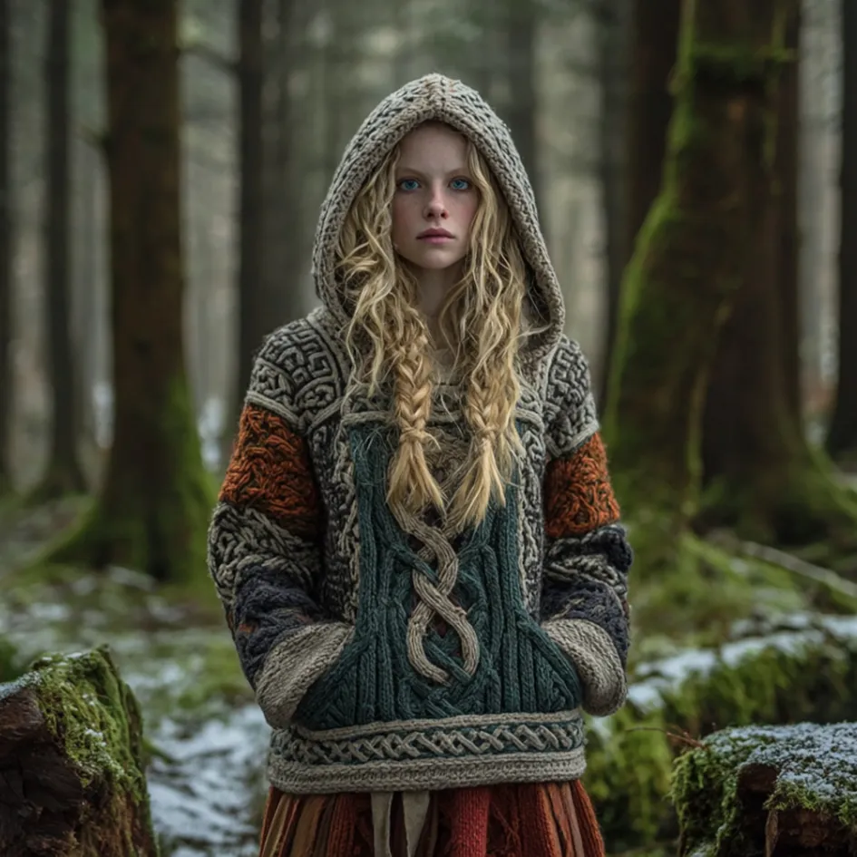 Women's Viking-style Winter Warm Hooded Knitted Sweater