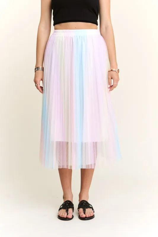 Unicorn Pleated Mesh Flare Midi Skirt