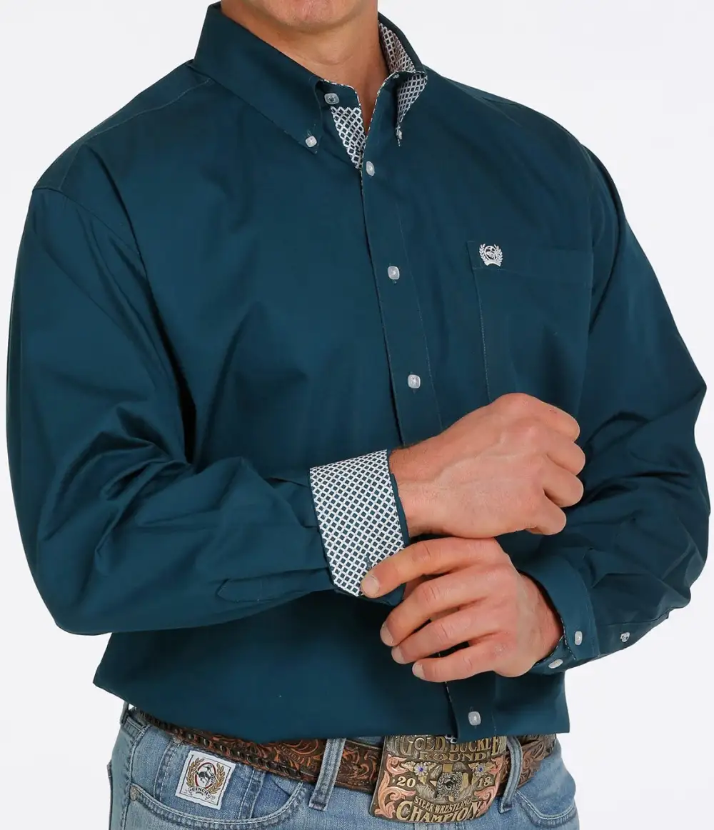 Men’s Cinch Plain Teal Long Sleeve Shirt