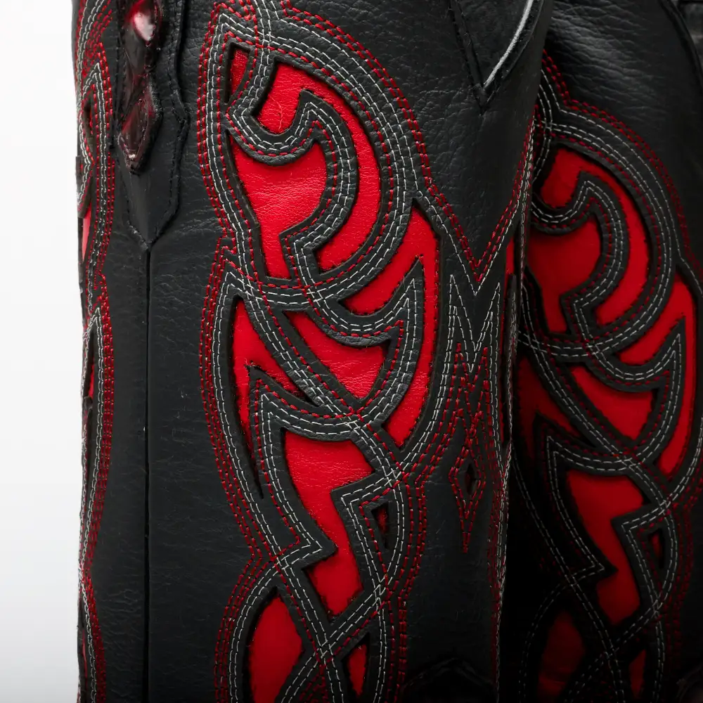 Black Cherry Giant Caiman Neck Leather Boots - Square Toe