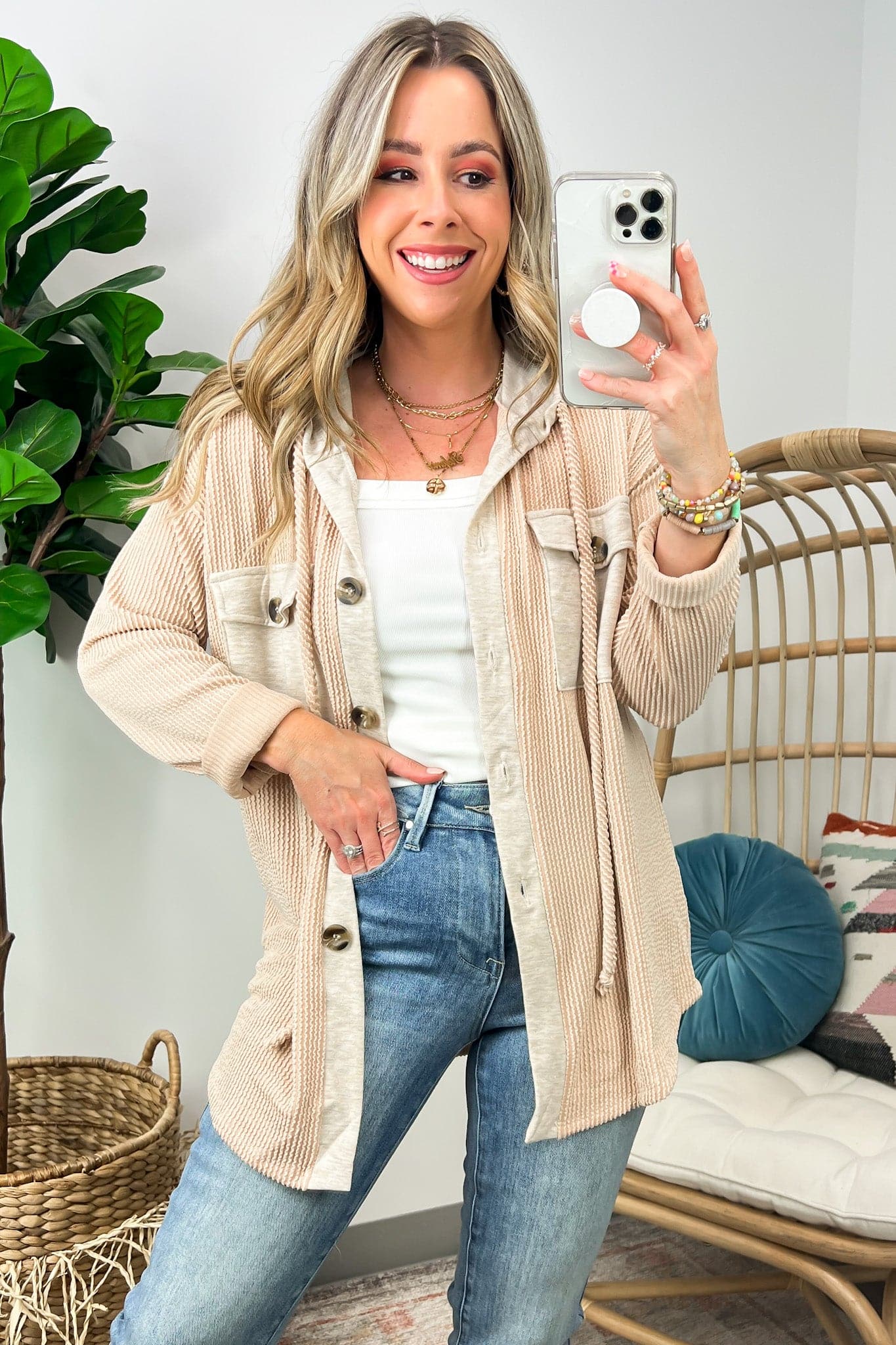 Saturday Satisfaction Ribbed Hooded Shacket