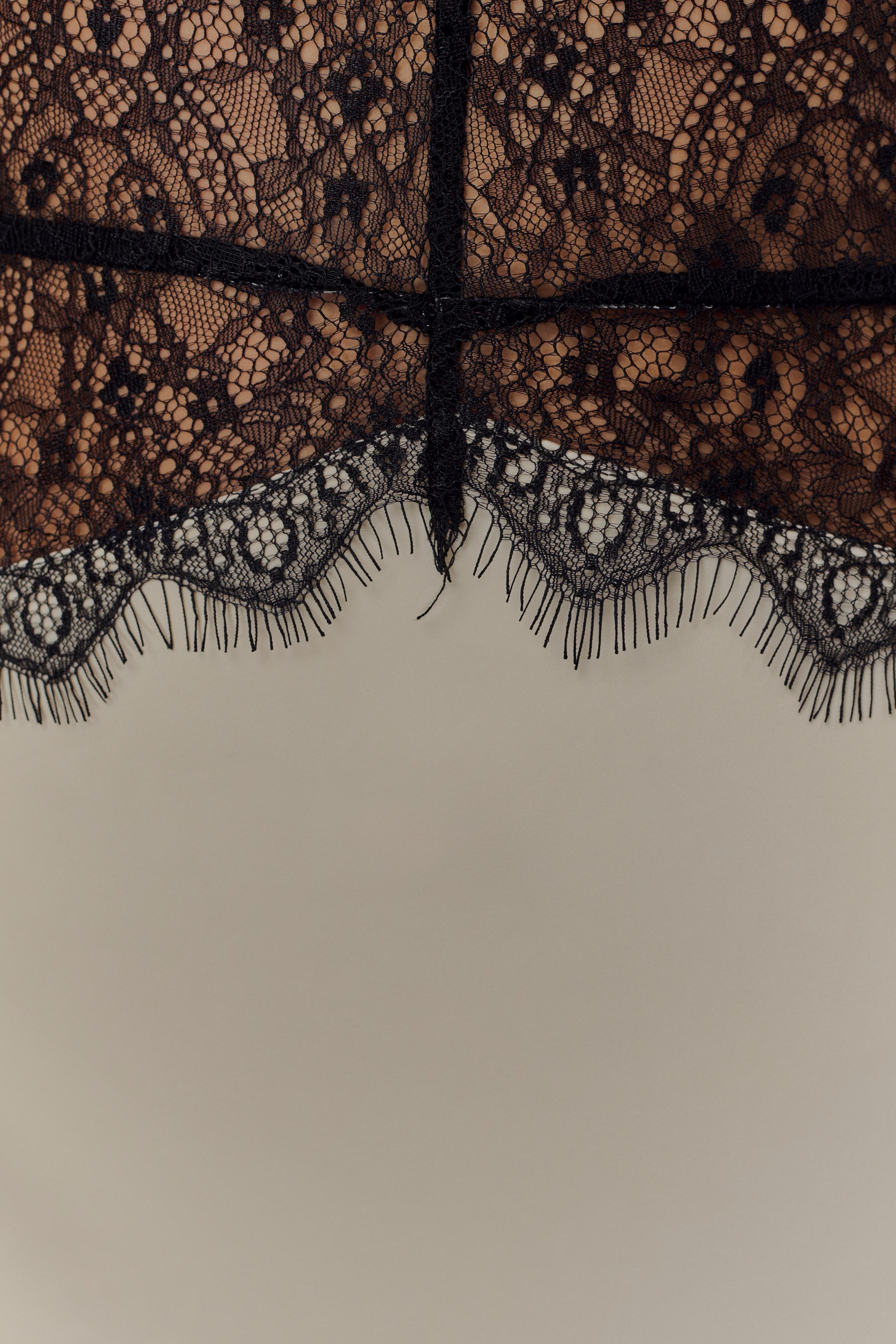 Black/ivory Lace And Satin Maxi Dress