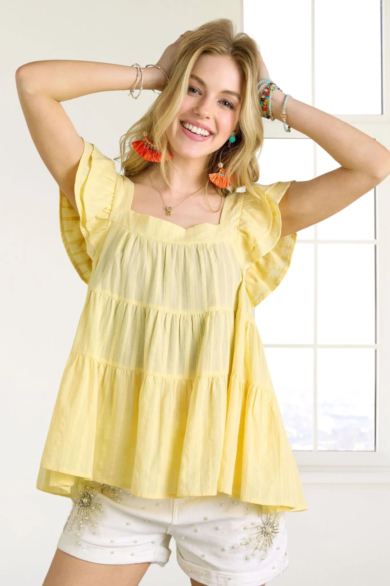 Ruffle Sleeve Babydoll Tunic Top